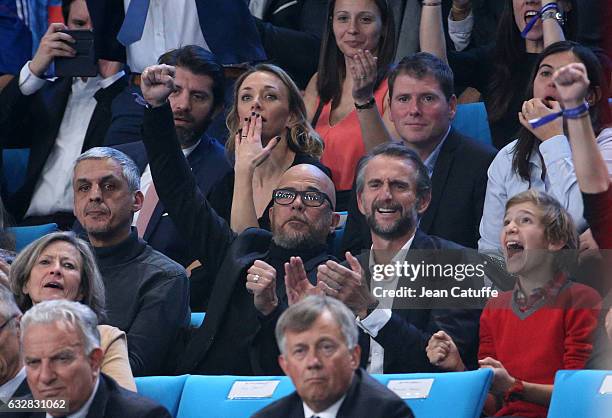 Pierre Rabadan and Laurie Delhostal, below Pascal Obispo and Jean-Claude Blanc attend the 25th IHF Men's World Championship 2017 Semi Final handball...