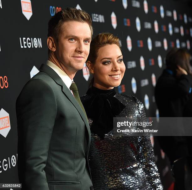 Actor Dan Stevens and actress Aubrey Plaza arrive at the premiere of FX's "Legion" at the Pacific Design Center on January 26, 2017 in West...