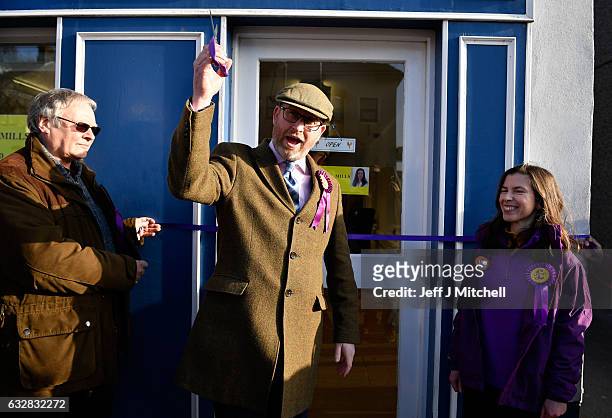 Leader, Paul Nuttall and Copeland candidate, Fiona Mills Open Their Campaign Office In Copeland on January 27, 2017 in Whitehaven, England. The UKIP...