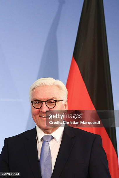 German Foreign Minister Frank-Walter Steinmeier hands over his office to his successor Sigmar Gabriel at the Ministry of Foreign Affairs on January...