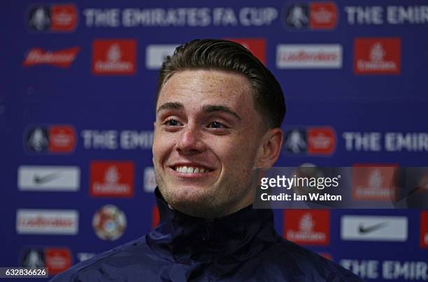 Ben Thompson of Millwall speaks to the media during the Millwall Press Conference ahead of Sunday's FA Cup fixture against Watford at The Den on...
