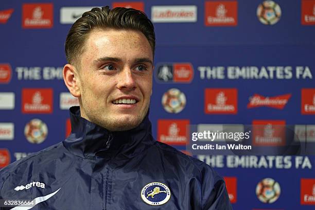 Ben Thompson of Millwall speaks to the media during the Millwall Press Conference ahead of Sunday's FA Cup fixture against Watford at The Den on...