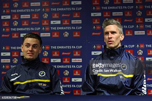 Ben Thompson and Steve Morison of Millwall speak to the media during the Millwall Press Conference ahead of Sunday's FA Cup fixture against Watford...