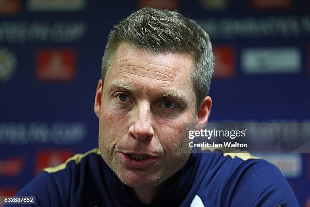 Neil Harris the Millwall manager speaks to the media during the Millwall Press Conference ahead of Sunday's FA Cup fixture against Watford at The Den...