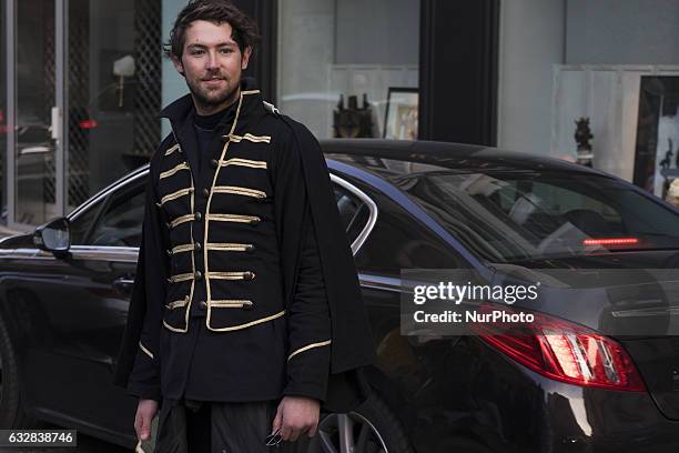 Model seen in the streets of Paris during Men's Fashion Week Fall/Winter 2017/18 on January 23, 2017 in Paris, France.