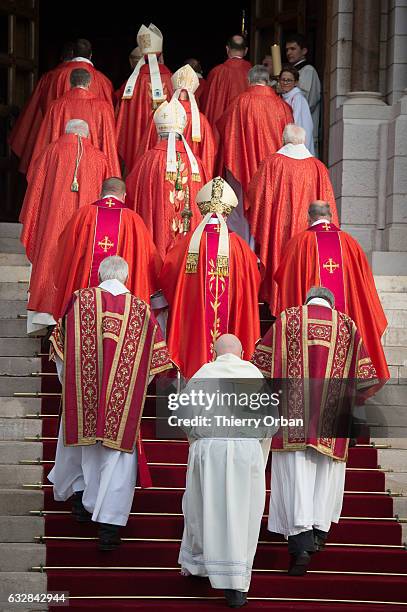 Members of the clergy attend ceremonies for Sainte-Devote on January 27, 2017 in Monaco, Monaco. Sainte devote is the patron saint of The...