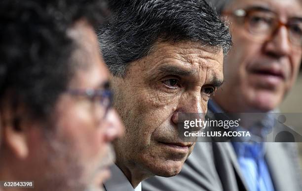 Commander of the FARC-EP leftist guerrillas Pastor Alape , the Director of the Illicit Crops Substitution Agency Eduardo Diaz and Colombian Minister...