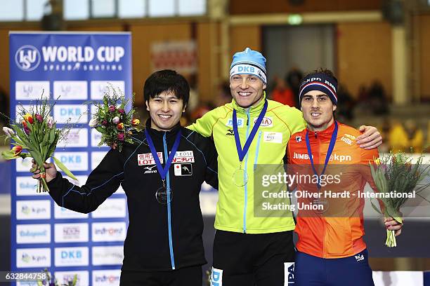 Yuma Murakami of Japan with the second place, Nico Ihle of Germany with the first place and Jan Smeekens of Netherlands with the third place...