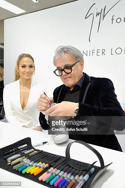 Jennifer Lopez and Giuseppe Zanotti attend the Giuseppe for Jennifer Lopez Launch at Neiman Marcus Beverly Hills on January 26, 2017 in Beverly...