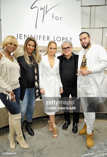 Mary J. Blige, Ciara, Jennifer Lopez, Giuseppe Zanotti and French Montana attend the Giuseppe for Jennifer Lopez Launch at Neiman Marcus Beverly...