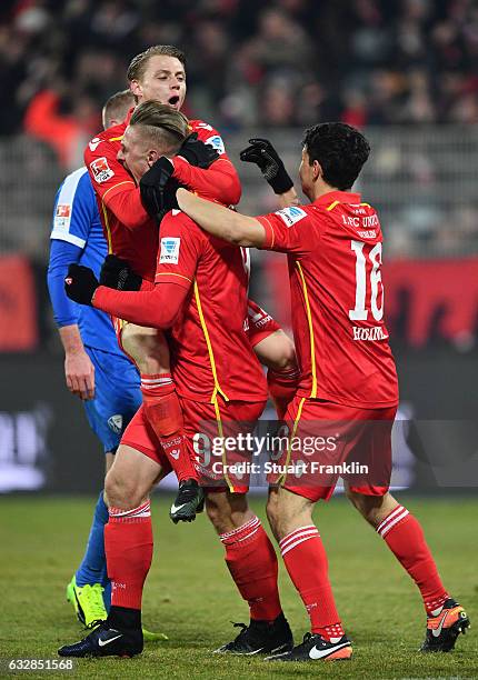 Sebastian Polter of Berlin celebrates scoring his goal during the Second Bundesliga match between 1. FC Union Berlin and VfL Bochum 1848 at Stadion...