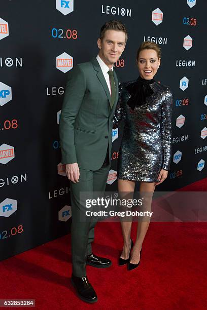 Actor Dan Stevens and Actress Aubrey Plaza arrive for the Premiere Of FX's "Legion" at Pacific Design Center on January 26, 2017 in West Hollywood,...