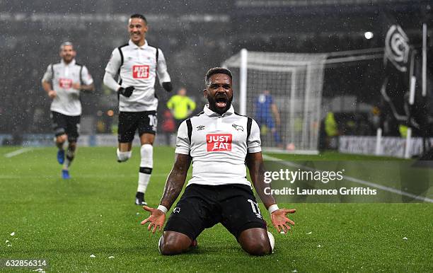 Darren Bent of Derby County celebrates with team mates after scoring his sides first goal during The Emirates FA Cup Fourth Round match between Derby...