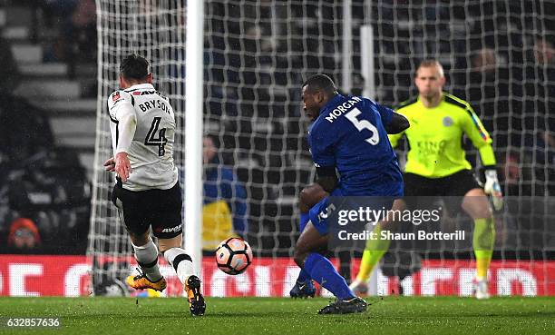Craig Bryson of Derby County scores his sides second goal during The Emirates FA Cup Fourth Round match between Derby County and Leicester City at...