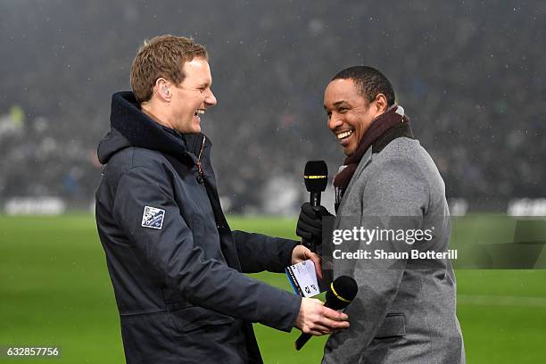 Dan Walker and Paul Ince speak prior to The Emirates FA Cup Fourth Round match between Derby County and Leicester City at iPro Stadium on January 27,...