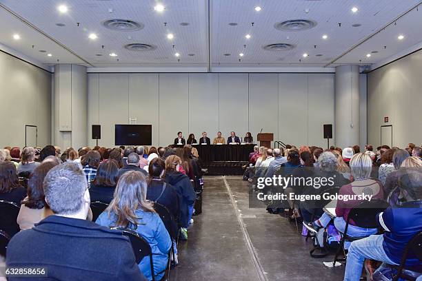 Panelists Ken Davenport, Alia Harvey Jones, John Breglio, Mitch Weiss, Stewart F. Lane and Stacey Mindich speak at BroadwayCon 2017 at The Jacob K....