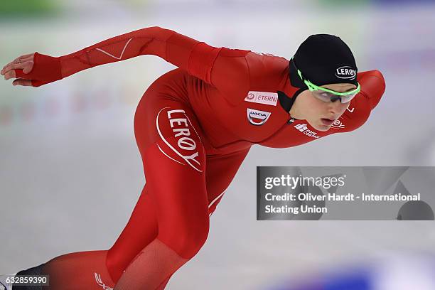 Hege Bokko of Norway competes in the Ladies Divison A 1000m race during the ISU World Cup Speed Skating Day 1 at the Sportforum Berlin Stadium on...