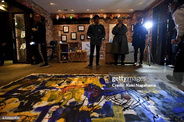 Artist Matt Digiacomo does live painting during the 'Pete Punk Offspring And Artist Matt Digiacomo Converge' at Chrome Hearts Tokyo on January 27,...