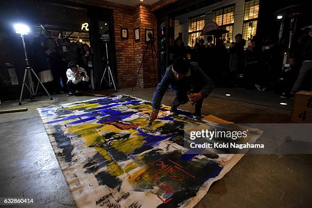 Artist Matt Digiacomo does live painting during the 'Pete Punk Offspring And Artist Matt Digiacomo Converge' at Chrome Hearts Tokyo on January 27,...