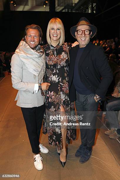Sandro Rath, Monica Ivancan and Thomas Rath attend the Breuninger show during Platform Fashion January 2017 at Areal Boehler on January 27, 2017 in...
