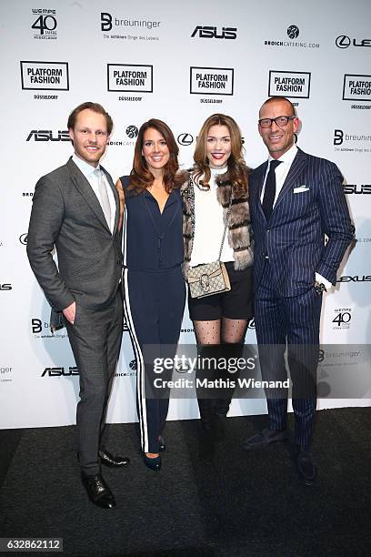 Thomas Hoehn, Elena Bruhn, Annette Moeller and Andreas Rebbelmund attend the Breuninger show during Platform Fashion January 2017 at Areal Boehler on...