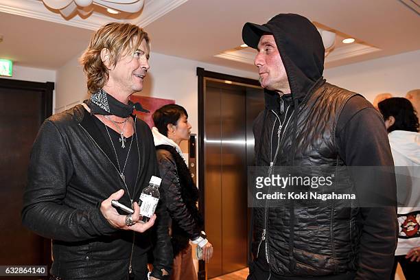 Musician Duff McKagan and Richard Stark attend the 'Pete Punk Offspring And Artist Matt Digiacomo Converge' at Chrome Hearts Tokyo on January 27,...