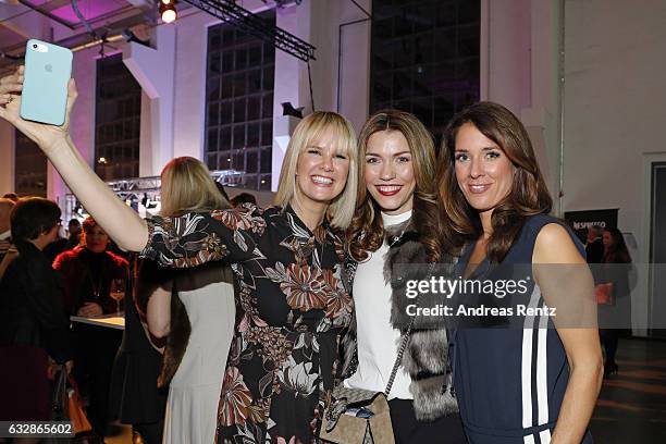 Monica Ivancan, Annette Moeller and Elena Bruhn attend the Breuninger after party during Platform Fashion January 2017 at Areal Boehler on January...