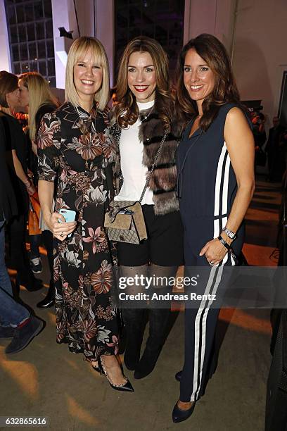 Monica Ivancan, Annette Moeller and Elena Bruhn attend the Breuninger after party during Platform Fashion January 2017 at Areal Boehler on January...