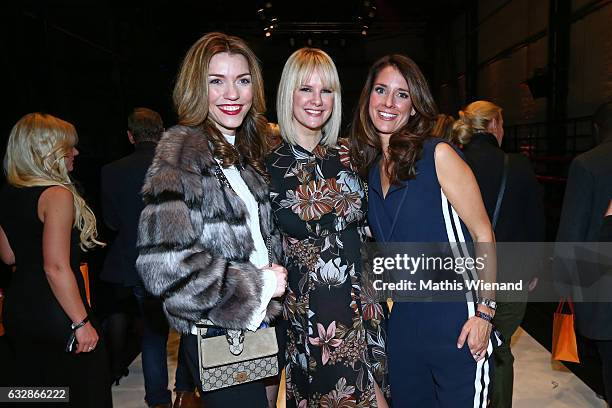 Annette Moeller, Monica Ivancan and Elena Bruhn attend the Breuninger after party during Platform Fashion January 2017 at Areal Boehler on January...
