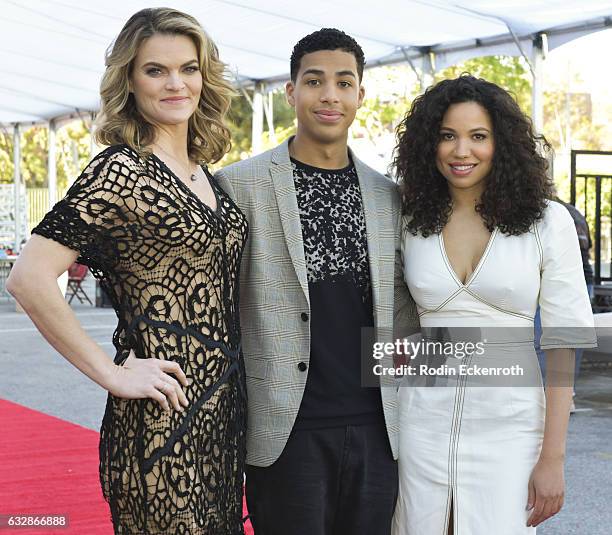 Actors Missi Pyle, Marcus Scribner, and Jurnee Smollett-Bell pose for portrait at the SAG red carpet roll out at The Shrine Expo Hall on January 27,...