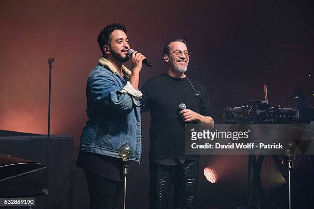 Slimane and Florent Pagny perform at La Cigale on January 27, 2017 in Paris, France.