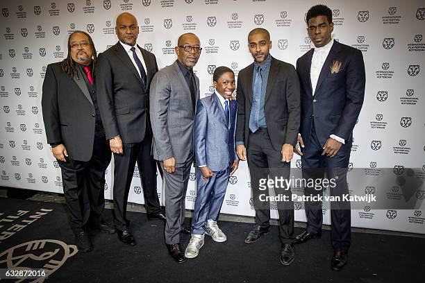 Ernest Dickerson, Colin Salmon, Kennie James, Dani Dare, Alexander Karim and Mustafa Shakir attend the premiere of the movie Double Play at the...