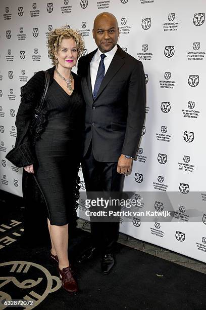 Colin Salmon and his wife Fiona Hawthorne attends the premiere of the movie Double Play at the International Film Festival Rotterdam on January 27,...