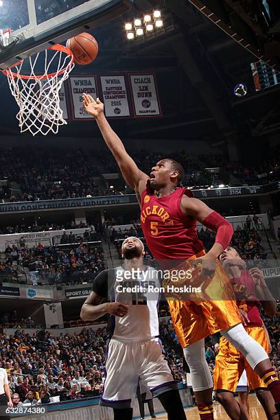 Lavoy Allen of the Indiana Pacers shoots a lay up during the game against the Sacramento Kings on January 27, 2017 at Bankers Life Fieldhouse in...