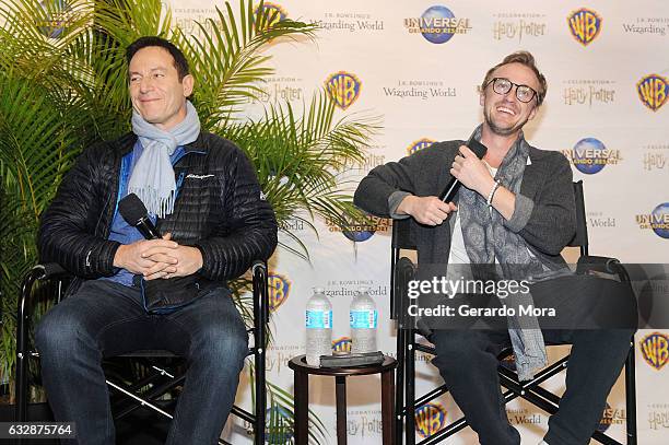 Actors Jason Isaacs and Tom Felton answer questions during the fourth annual celebration of "Harry Potter" at Universal Orlando on January 27, 2017...