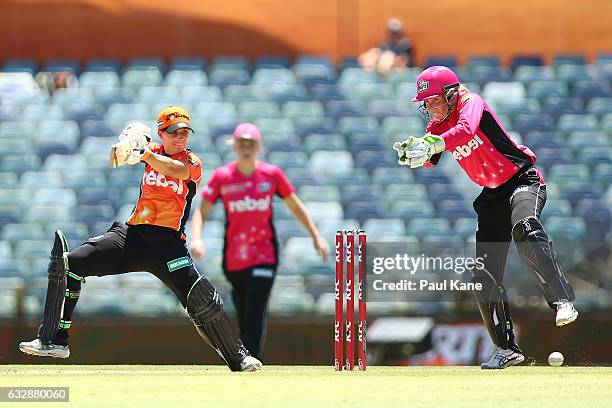 Nicole Bolton of the Scorchers bats during the Women's Big Bash League match between the Perth Scorchers and the Sydney Sixers at WACA on January 28,...