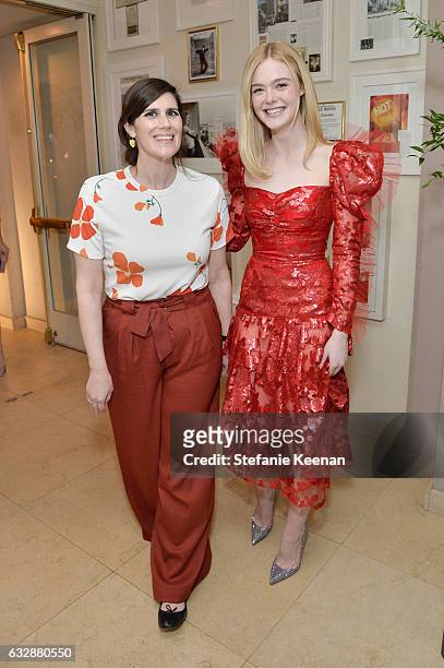 Laura Mulleavy and Elle Fanning attend Harpers BAZAAR celebration of the 150 Most Fashionable Women presented by TUMI in partnership with American...