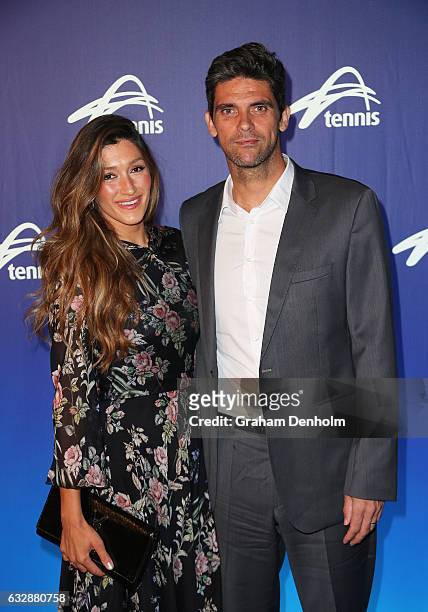 Mark Philippoussis and wife Silvana Lovin Philippoussis pose at the Legends Lunch during day thirteen of the 2017 Australian Open at Melbourne Park...