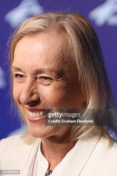 Martina Navratilova poses at the Legends Lunch during day thirteen of the 2017 Australian Open at Melbourne Park on January 28, 2017 in Melbourne,...