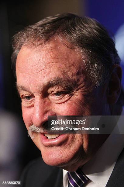 John Newcombe poses at the Legends Lunch during day thirteen of the 2017 Australian Open at Melbourne Park on January 28, 2017 in Melbourne,...