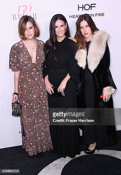 Tallulah Belle Willis, Demi Moore and Scout Willis attend Harpers BAZAAR celebration of the 150 Most Fashionable Women presented by TUMI in...