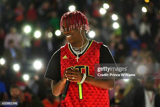 Lil Yachty Performs During The Washington Wizards VS Atlanta Hawks Game at Philips Arena on January 27, 2017 in Atlanta, Georgia.