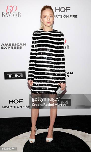 Portia Doubleday attends Harpers BAZAAR celebration of the 150 Most Fashionable Women presented by TUMI in partnership with American Express, La...