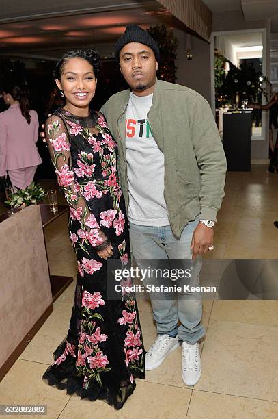 Yara Shahidi and Nas attend Harpers BAZAAR celebration of the 150 Most Fashionable Women presented by TUMI in partnership with American Express, La...