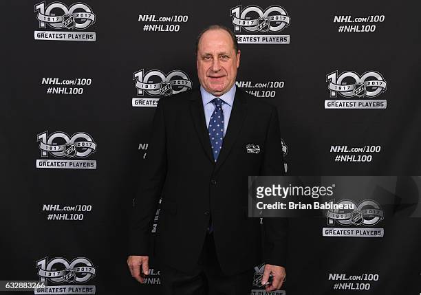 Top 100 player Bob Gainey poses for a portrait at the Microsoft Theater as part of the 2017 NHL All-Star Weekend on January 27, 2017 in Los Angeles,...