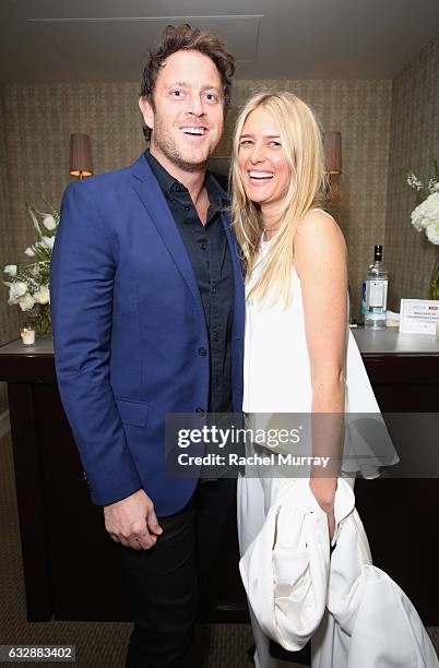 Tom Thynne and Stylist, Harper's Bazaar, Anita Patrickson attend Harper's BAZAAR150 Most Fashionable Women official pre-party presented by TUMI at...