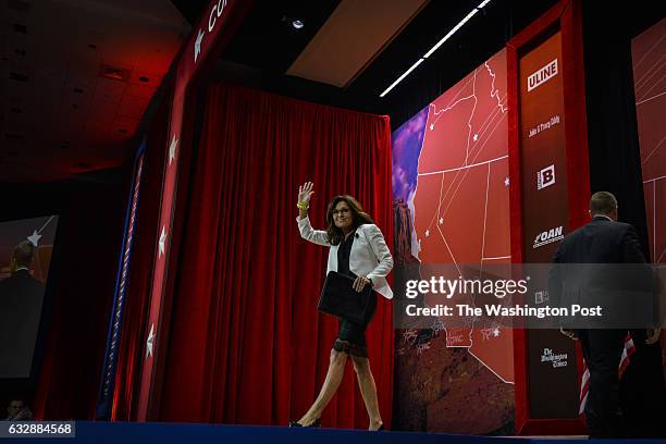 Sarah Palin addresses a packed house during CPAC2105 at the Nation Harbor Gaylord on Thursday, February 26 in Oxon Hill, MD. The three-day conference...