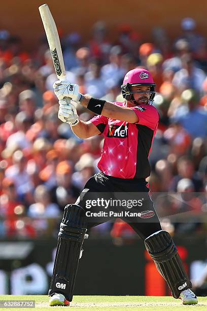 Michael Lumb of the Sixers bats during the Big Bash League match between the Perth Scorchers and the Sydney Sixers at WACA on January 28, 2017 in...