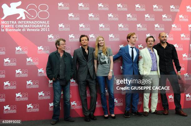 Actors John Hurt, Colin Firth, Svetlana Khodchenkova, Benedict Cumberbatch, Gary Oldman and Mark Strong pose during the photocall of "Tinker, Tailor,...
