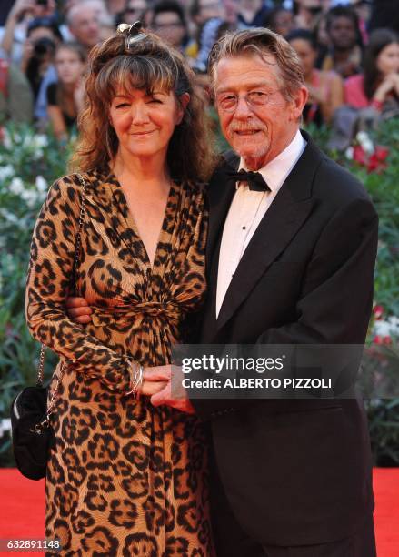 British actor John Hurt and his wife Anwen Rees Meyers arrive for the screening of "Tinker, Tailor, Soldier, Spy" at the 68th Venice Film Festival on...